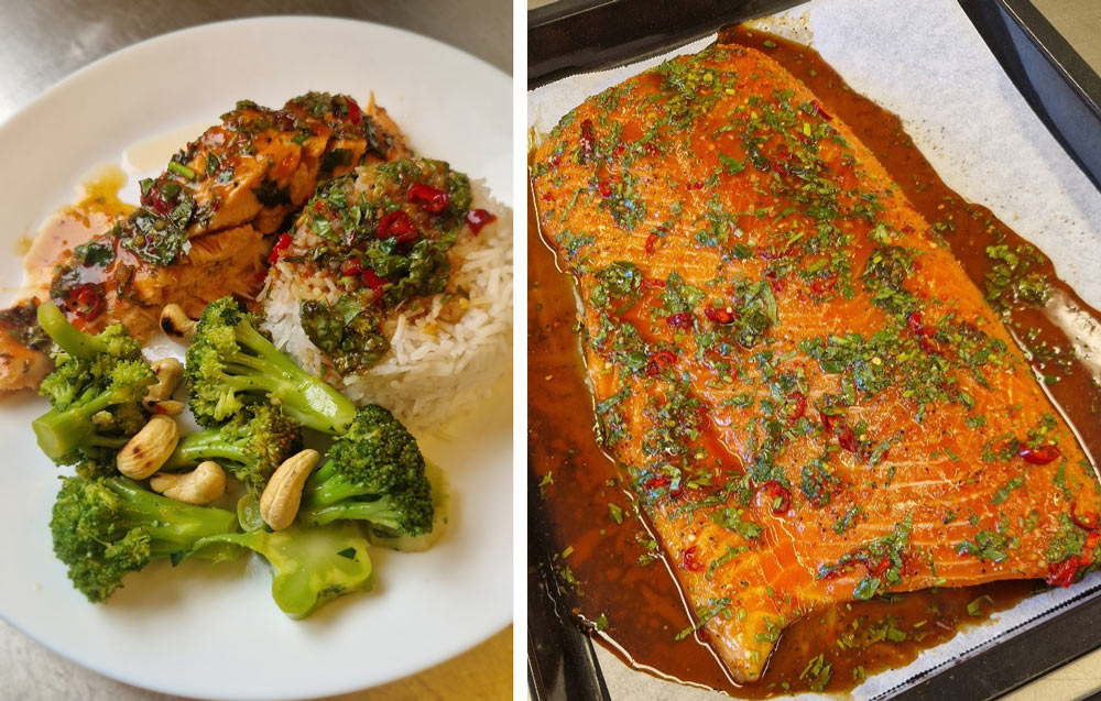 Asian Lax med ris, broccoli, lime o cashewnötter.